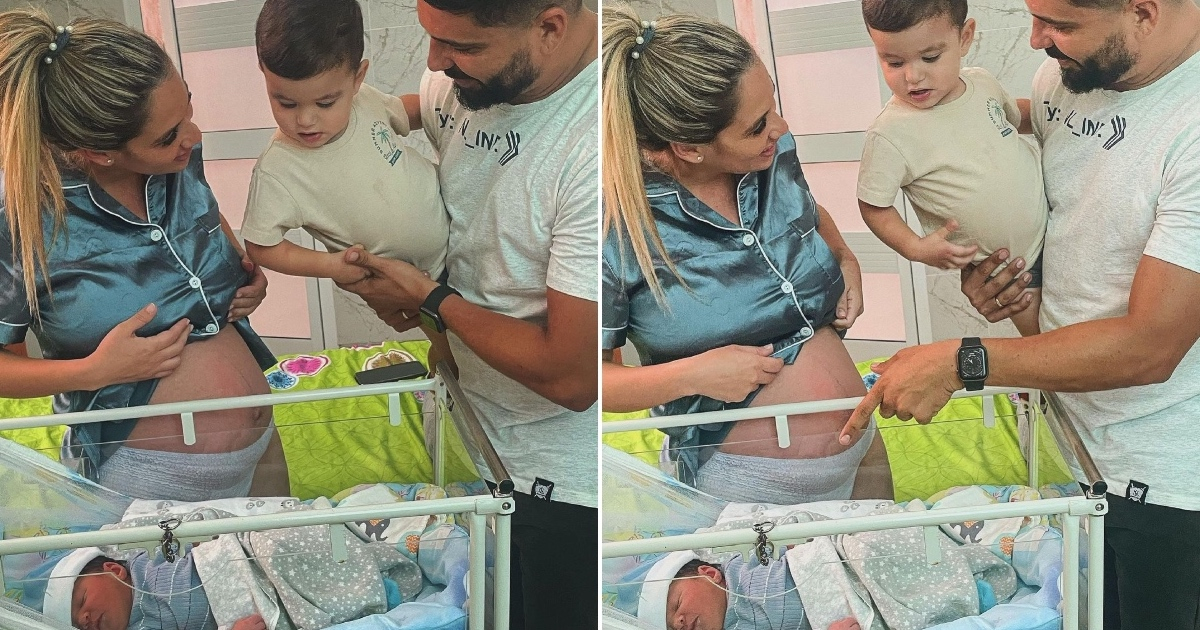 Alejandro Cuervo y su esposa presentan a su hijo Bastian a su nuevo hermanito Aston