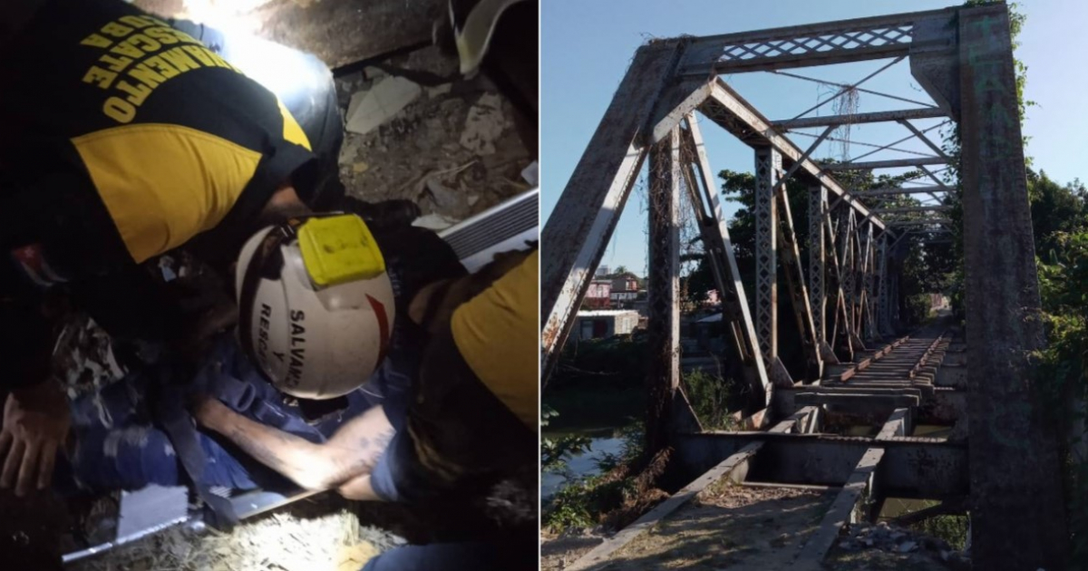 Hombre es salvado tras caer desde puente en ruinas en Cienfuegos