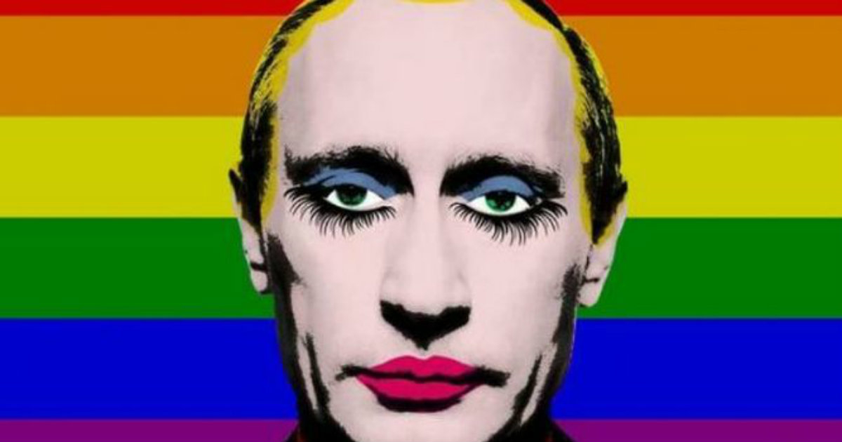 El rostro de Putin con los labios y ojos pintados como una mujer © Público