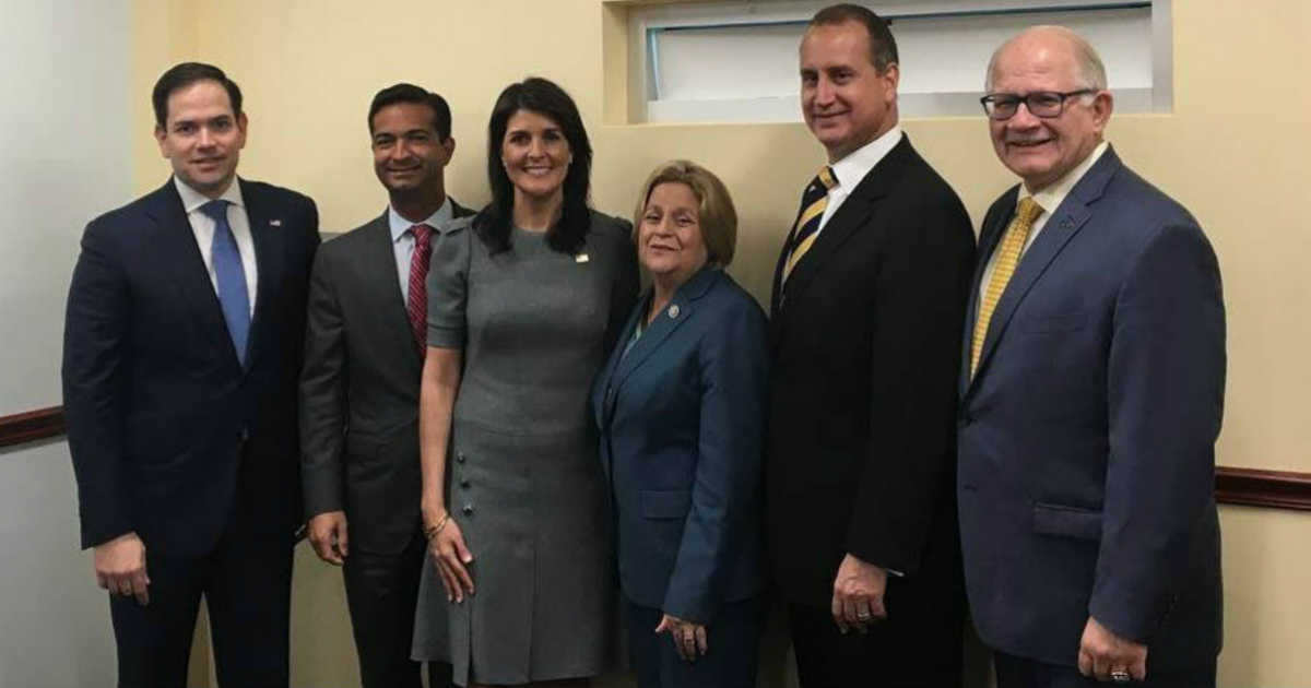 Políticos cubanoamericanos, junto a la embajadora Nikki Haley. © Marco Rubio / Twitter.