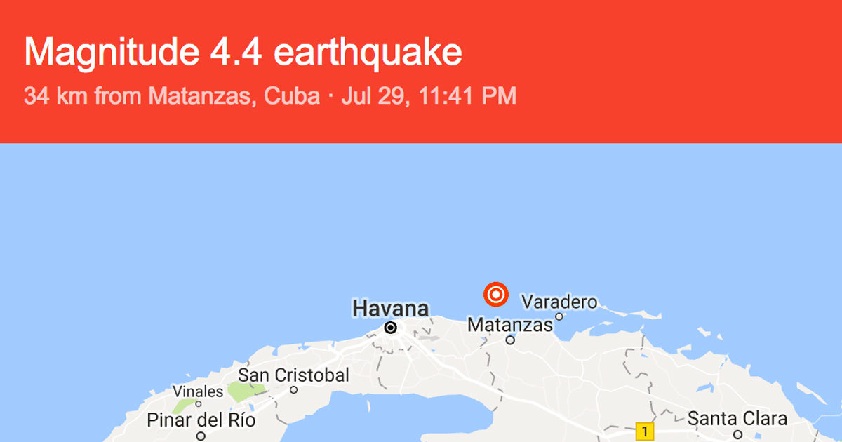 Terremoto de 4.4 en la escala de Richter en Matanzas © Google