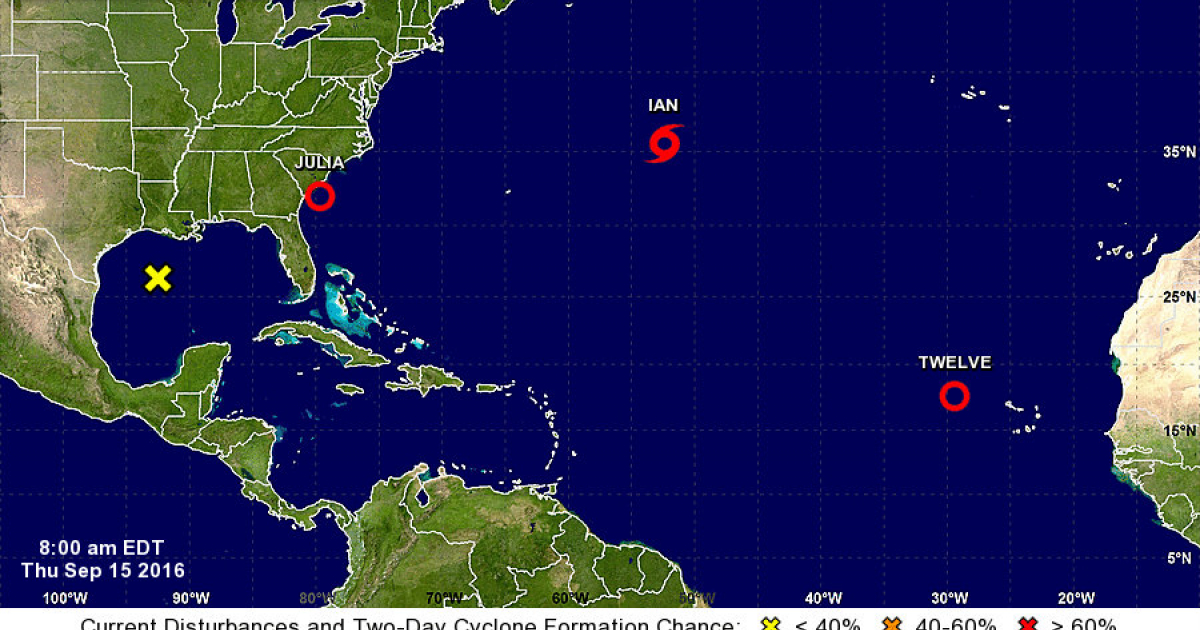 Mapa meteorológico de las aguas del Atlántico © NHC