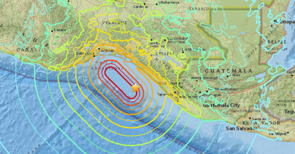 Mapa donde se encuentra se detectó el terremoto en México © USGS